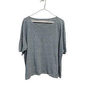 Eileen Fisher Organic Linen Striped Short Sleeve Knit Top Size LG
